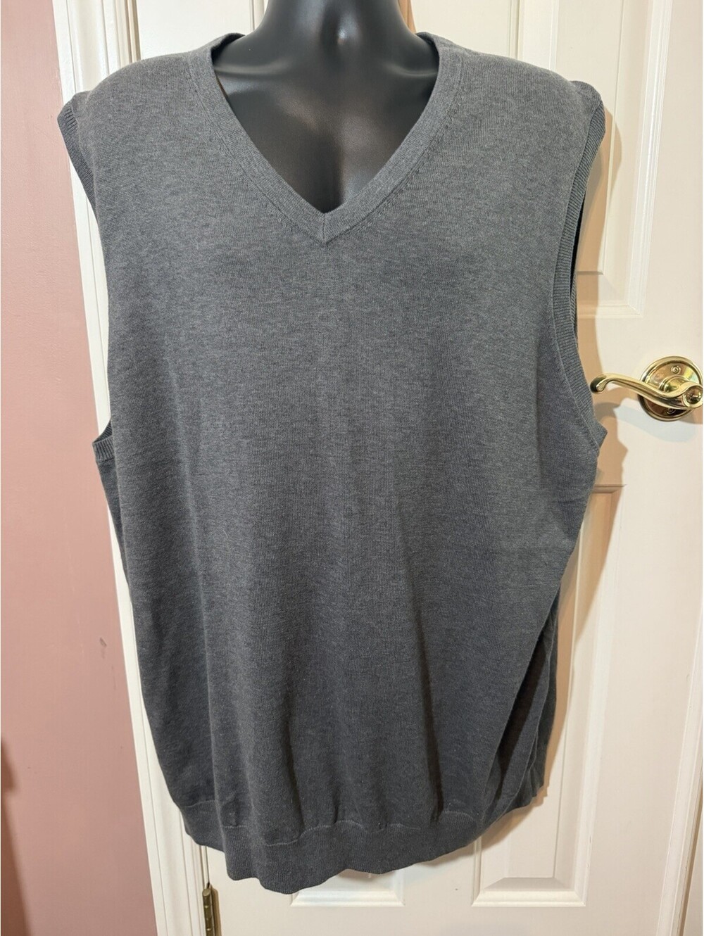 Lands End Mens XXL Tall Grey Supima Cotton V Neck Sweater Vest 50-52 New